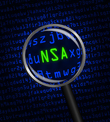 Image showing NSA revealed in computer code through a magnifying glass