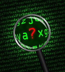 Image showing Question Mark revealed in computer code through a magnifying gla