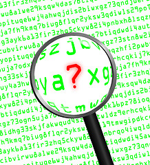 Image showing Question Mark revealed in computer code through a magnifying gla