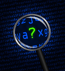 Image showing Question Mark revealed in computer code through a magnifying gla