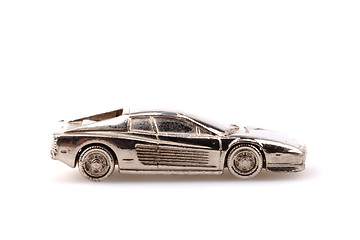 Image showing model of sport car in silver metal isolated 