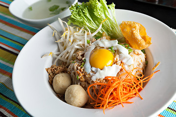 Image showing Thai Noodle Dish with Fried Egg