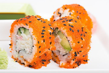 Image showing Sushi rolls with tobico