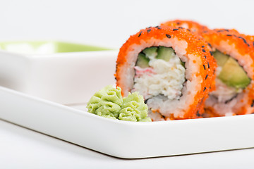 Image showing Sushi. Shallow depth of field. Focus on the wasabi