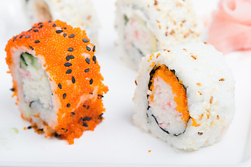 Image showing Orange and white shushi rolls