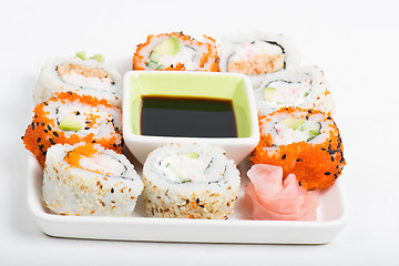Image showing Different sorts of sushi on the plate