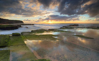 Image showing Rising sun on  Turrimetta coastline Sydney