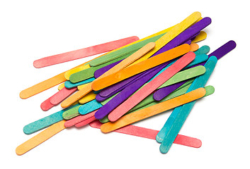 Image showing pile of assorted colored craft sticks