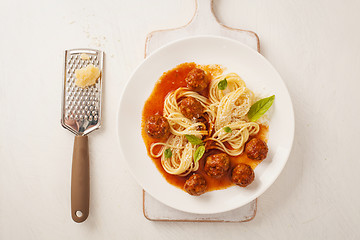 Image showing Pasta with meatballs 