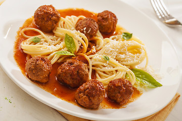 Image showing Pasta with meatballs 