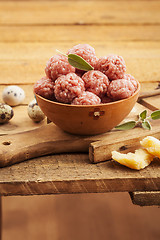Image showing Raw meatballs