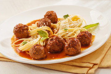 Image showing Pasta with meatballs 