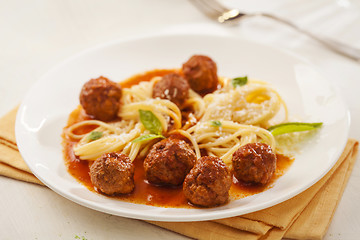 Image showing Pasta with meatballs 