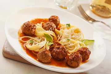 Image showing Pasta with meatballs 