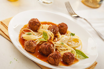 Image showing Pasta with meatballs 