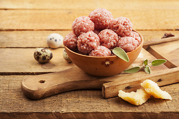 Image showing Raw meatballs