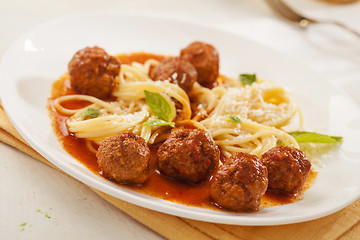 Image showing Pasta with meatballs 