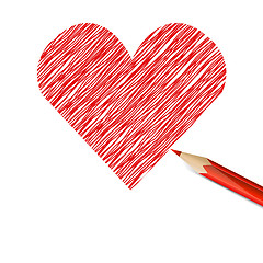 Image showing Red heart drawn with pencil