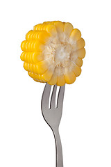 Image showing Sweet corn held by a fork