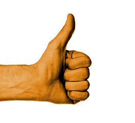 Image showing Closeup of male hand showing thumbs up sign