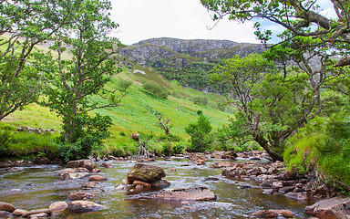 Image showing Landscape with waterfall in the mountains