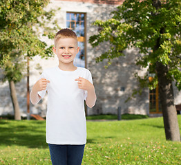 Image showing smiling little boy in white blank t-shirt