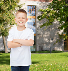 Image showing smiling little boy in white blank t-shirt