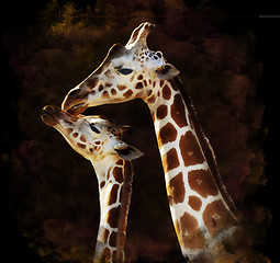 Image showing Watercolor Image Of Giraffes