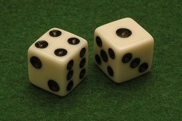 Image showing Dice on a green felt gambling table