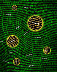 Image showing Binary data orbs floating a digital vortex