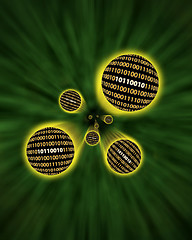 Image showing Binary data orbs or packets flying through a vortex