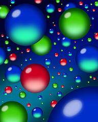 Image showing Red, green and blue (RGB) orbs or droplets floating against a bl