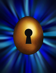 Image showing Golden egg with keyhole in a blue vortex