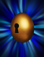 Image showing Golden egg with keyhole in a blue vortex