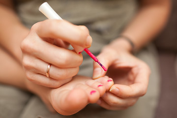 Image showing Child pedicure and nail polish
