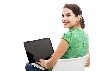 Image showing Female student with a laptop