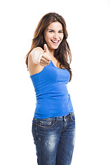 Image showing Young woman with thumbs up