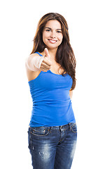 Image showing Young woman with thumbs up