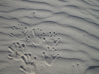 Image showing Handmarks in sand Crete