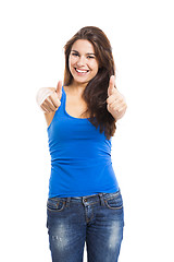 Image showing Young woman with thumbs up