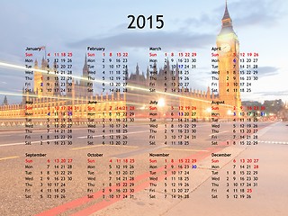 Image showing London calendar 2015