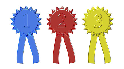 Image showing first second and third place award ribbons