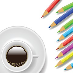 Image showing coffee cup and pencils