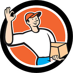 Image showing Delivery Man Okay Sign Parcel Circle Cartoon