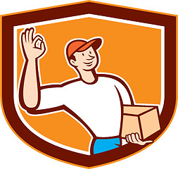 Image showing Delivery Man Okay Sign Shield Cartoon