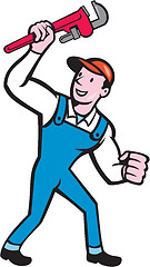 Image showing Plumber Holding Monkey Wrench Cartoon