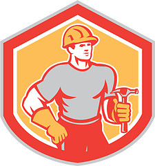 Image showing Builder Carpenter Holding Hammer Shield Retro