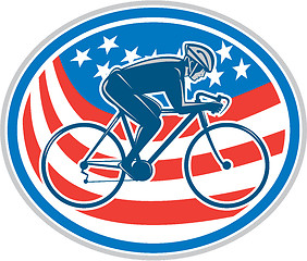 Image showing Cyclist Riding Mountain Bike American Flag Oval