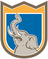 Image showing Elephant Head Roaring Trunk Up Shield Cartoon