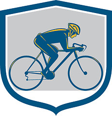 Image showing Cyclist Riding Mountain Bike Shield Retro